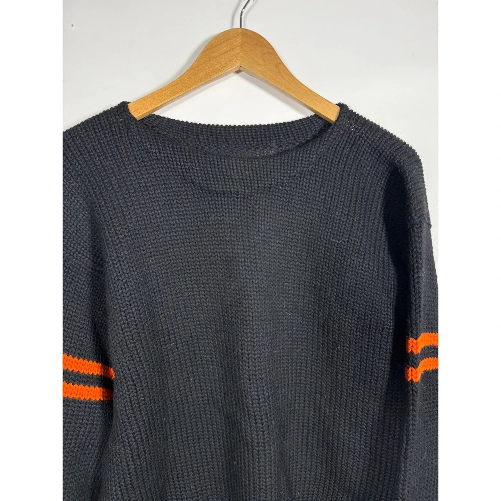 Vintage Princeton Sweaters All Wool Black Orange Stripe Varsity Knit Mens 50s 60
